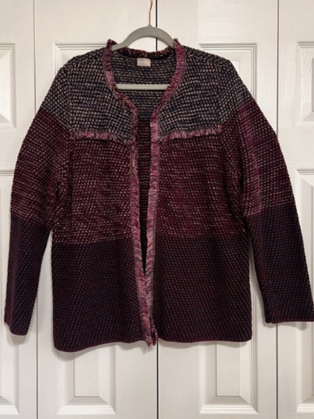 Boucle Jacket with Fringe Trim, Purple, Chico's Size 3 (XL/16)